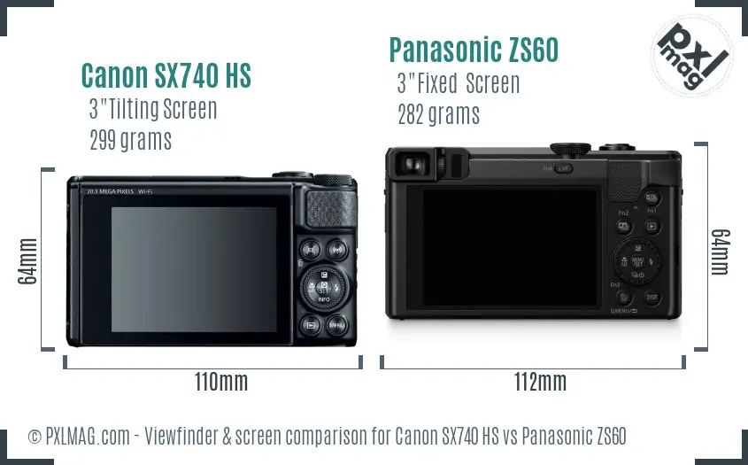 Canon SX740 HS vs Panasonic ZS60 Screen and Viewfinder comparison