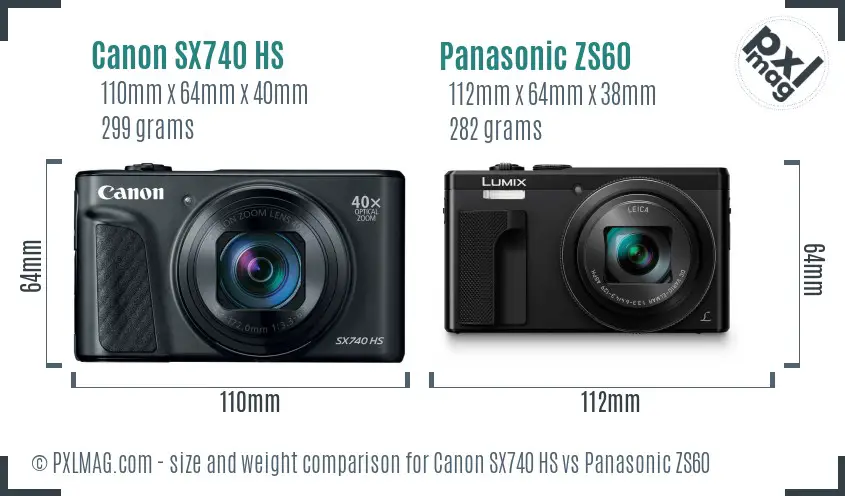 Canon SX740 HS vs Panasonic ZS60 size comparison