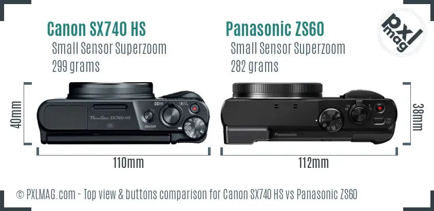 Canon SX740 HS vs Panasonic ZS60 top view buttons comparison