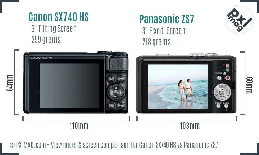 Canon SX740 HS vs Panasonic ZS7 Screen and Viewfinder comparison