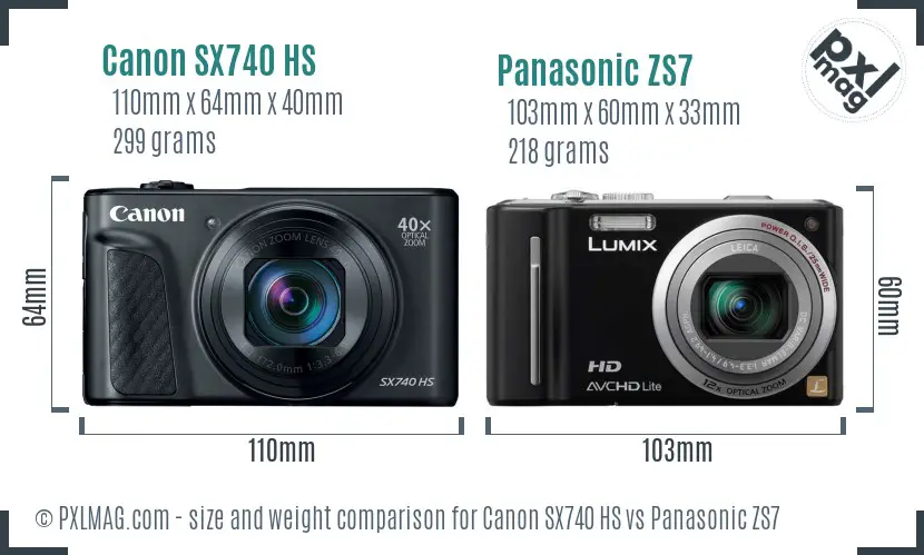 Canon SX740 HS vs Panasonic ZS7 size comparison