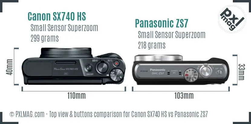 Canon SX740 HS vs Panasonic ZS7 top view buttons comparison