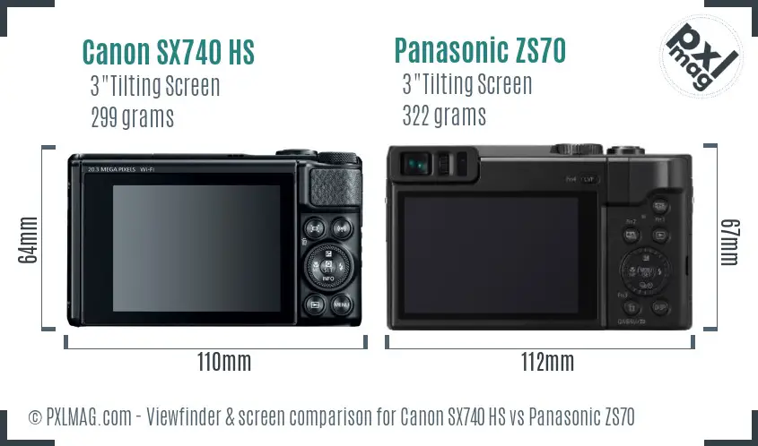Canon SX740 HS vs Panasonic ZS70 Screen and Viewfinder comparison