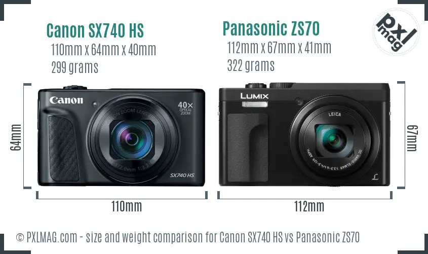 Canon SX740 HS vs Panasonic ZS70 size comparison