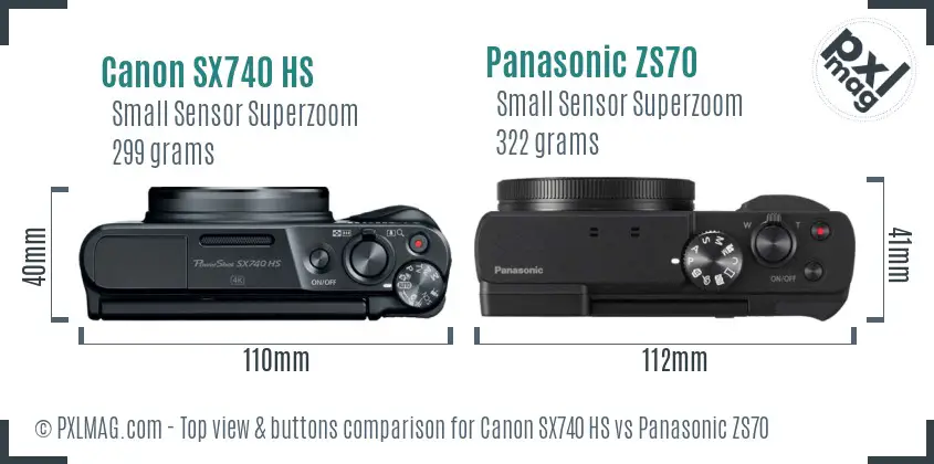 Canon SX740 HS vs Panasonic ZS70 top view buttons comparison