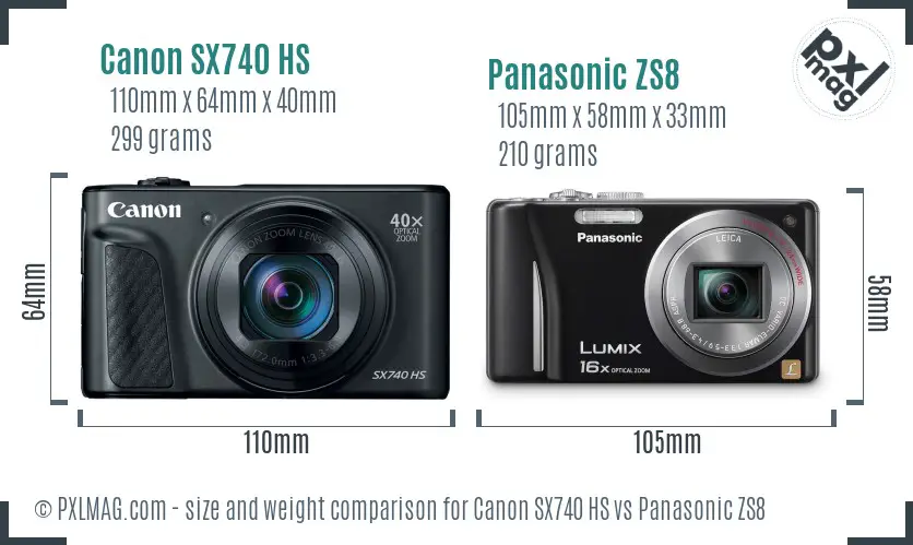Canon SX740 HS vs Panasonic ZS8 size comparison