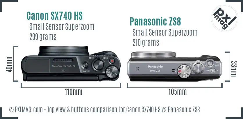 Canon SX740 HS vs Panasonic ZS8 top view buttons comparison