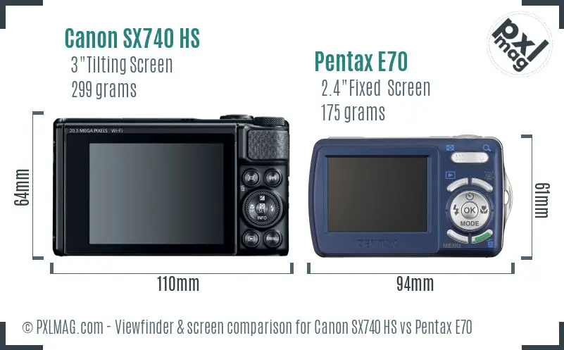 Canon SX740 HS vs Pentax E70 Screen and Viewfinder comparison