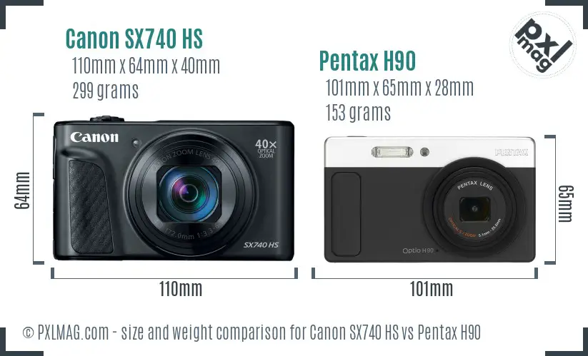 Canon SX740 HS vs Pentax H90 size comparison
