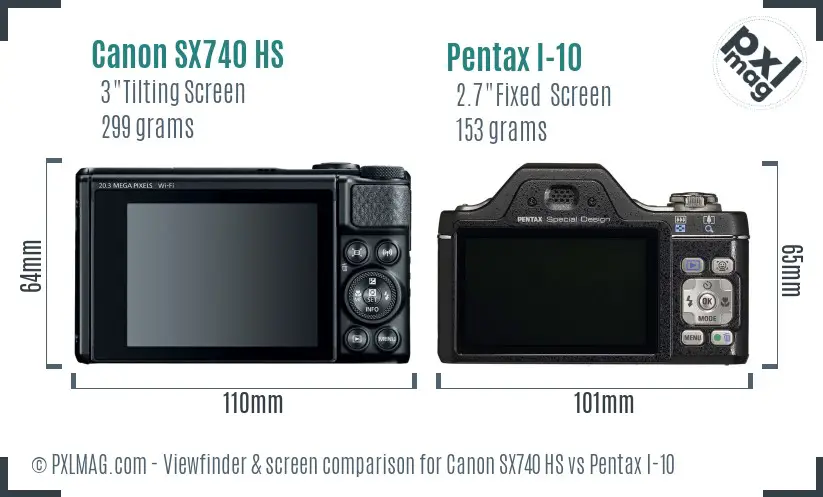 Canon SX740 HS vs Pentax I-10 Screen and Viewfinder comparison