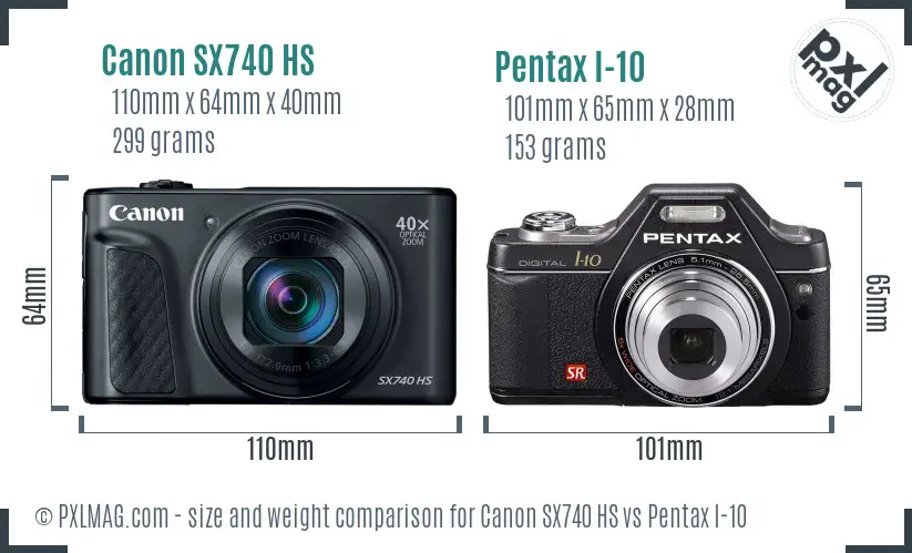Canon SX740 HS vs Pentax I-10 size comparison