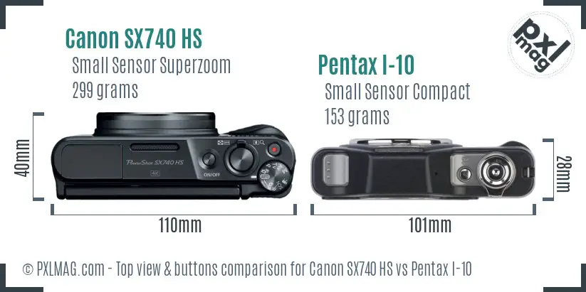 Canon SX740 HS vs Pentax I-10 top view buttons comparison