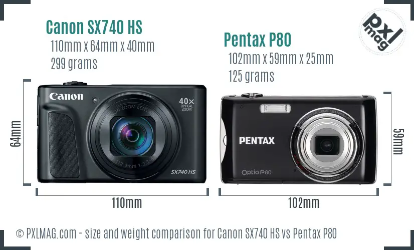 Canon SX740 HS vs Pentax P80 size comparison Canon SX740 HS vs Pentax P80 size comparison