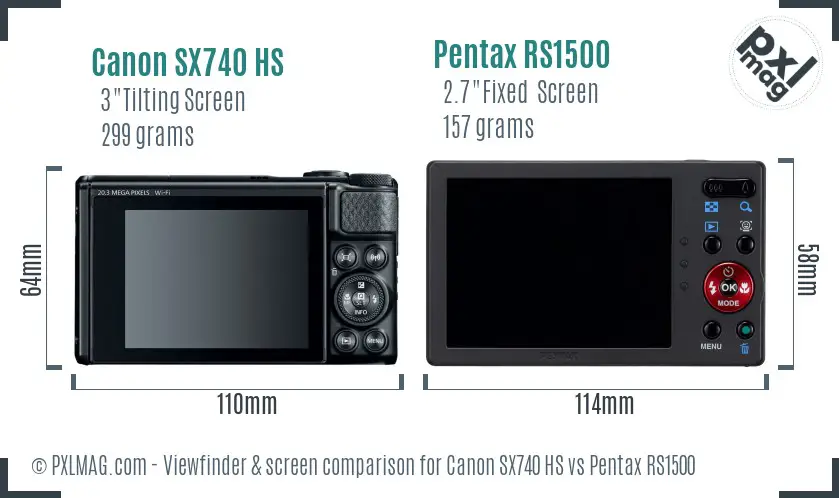 Canon SX740 HS vs Pentax RS1500 Screen and Viewfinder comparison