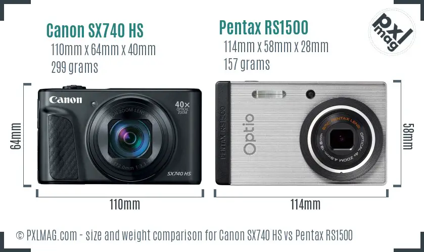 Canon SX740 HS vs Pentax RS1500 size comparison
