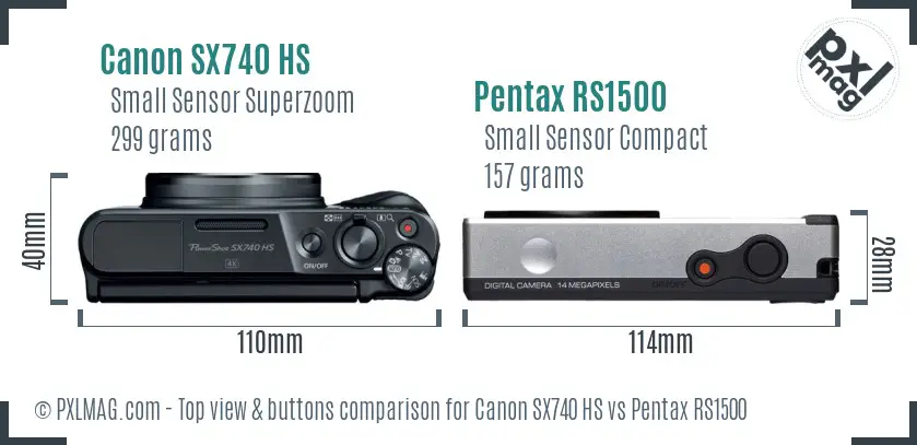 Canon SX740 HS vs Pentax RS1500 top view buttons comparison