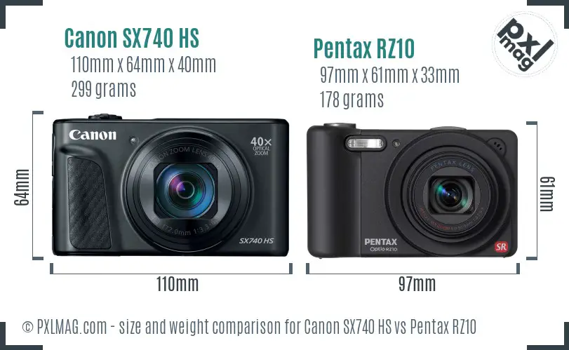 Canon SX740 HS vs Pentax RZ10 size comparison