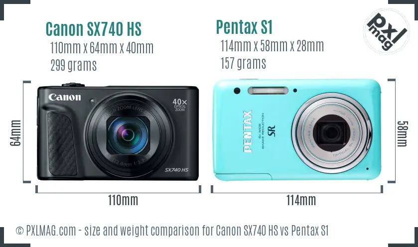 Canon SX740 HS vs Pentax S1 size comparison