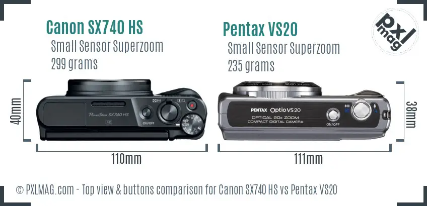 Canon SX740 HS vs Pentax VS20 top view buttons comparison