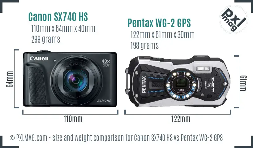 Canon SX740 HS vs Pentax WG-2 GPS size comparison