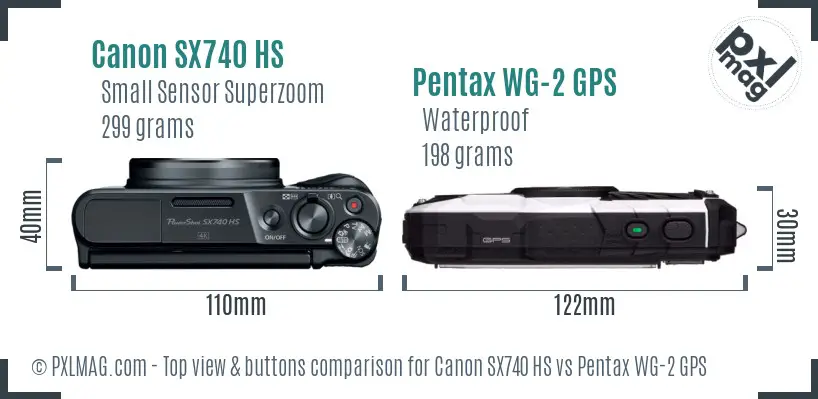 Canon SX740 HS vs Pentax WG-2 GPS top view buttons comparison