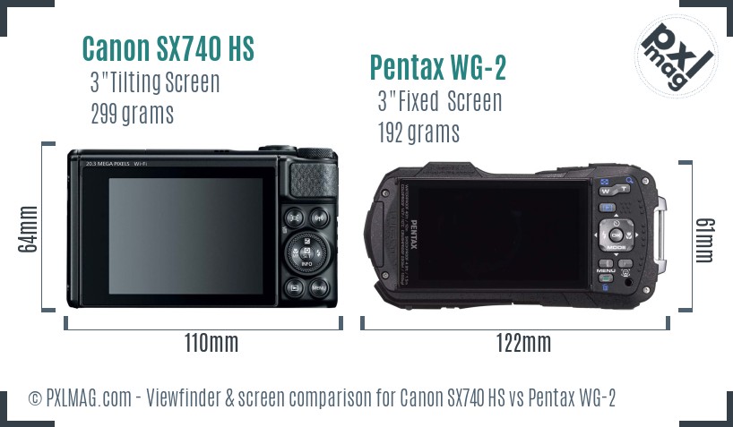 Canon SX740 HS vs Pentax WG-2 Screen and Viewfinder comparison