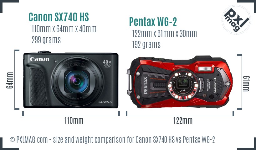 Canon SX740 HS vs Pentax WG-2 size comparison