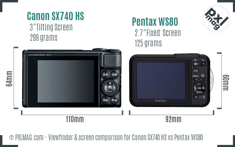 Canon SX740 HS vs Pentax WS80 Screen and Viewfinder comparison