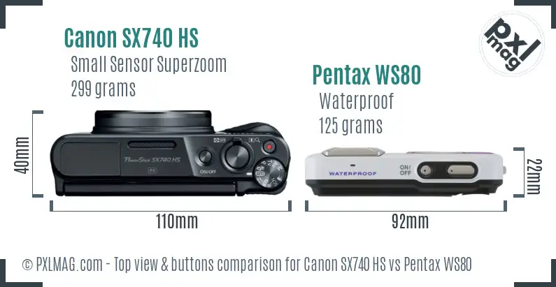 Canon SX740 HS vs Pentax WS80 top view buttons comparison