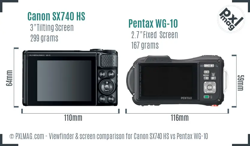 Canon SX740 HS vs Pentax WG-10 Screen and Viewfinder comparison