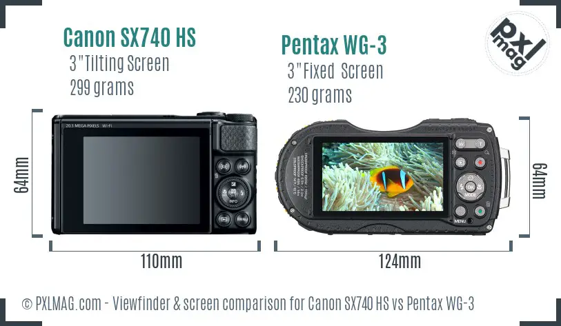 Canon SX740 HS vs Pentax WG-3 Screen and Viewfinder comparison
