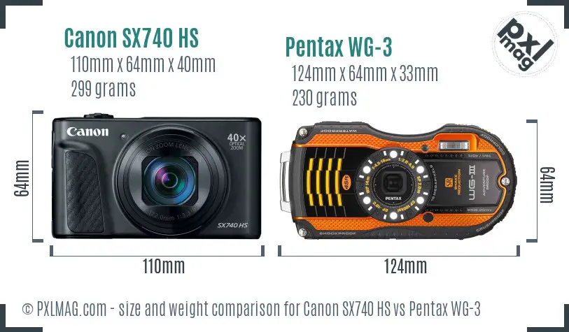 Canon SX740 HS vs Pentax WG-3 size comparison