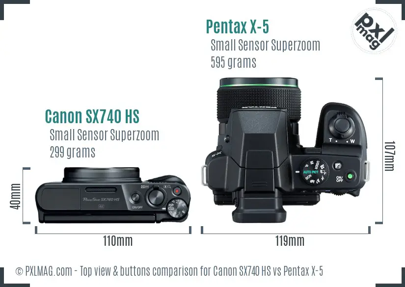 Canon SX740 HS vs Pentax X-5 top view buttons comparison