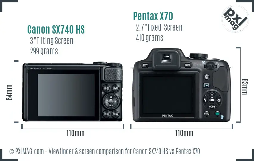 Canon SX740 HS vs Pentax X70 Screen and Viewfinder comparison