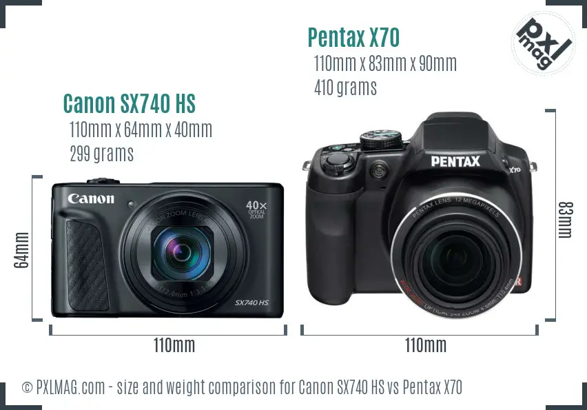 Canon SX740 HS vs Pentax X70 size comparison