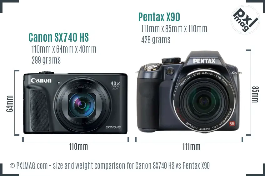 Canon SX740 HS vs Pentax X90 size comparison