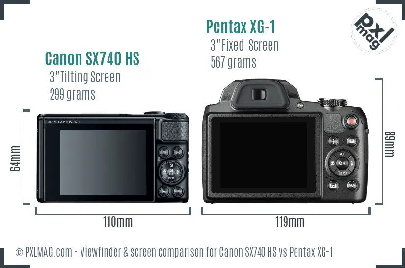 Canon SX740 HS vs Pentax XG-1 Screen and Viewfinder comparison
