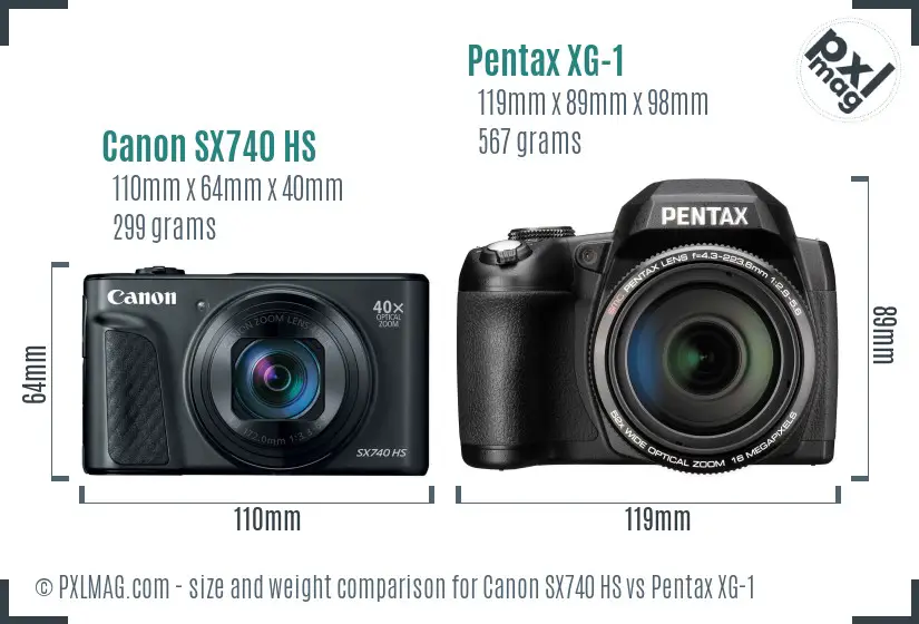 Canon SX740 HS vs Pentax XG-1 size comparison