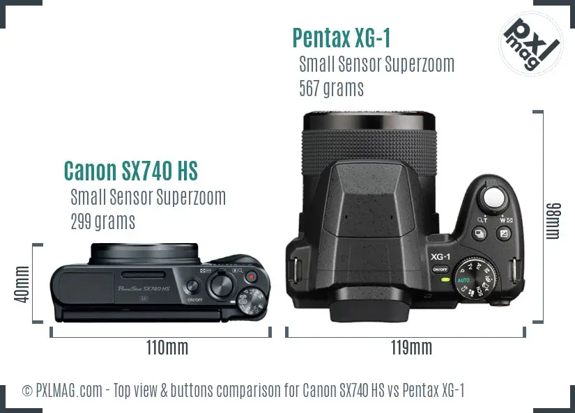 Canon SX740 HS vs Pentax XG-1 top view buttons comparison