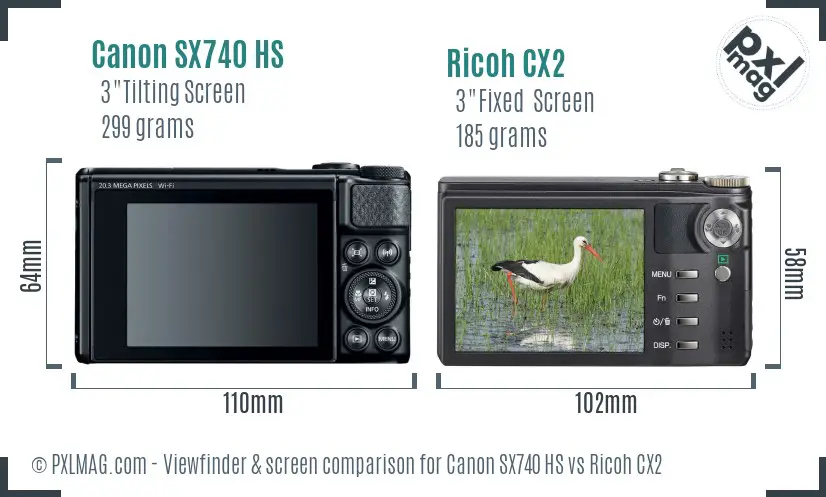 Canon SX740 HS vs Ricoh CX2 Screen and Viewfinder comparison