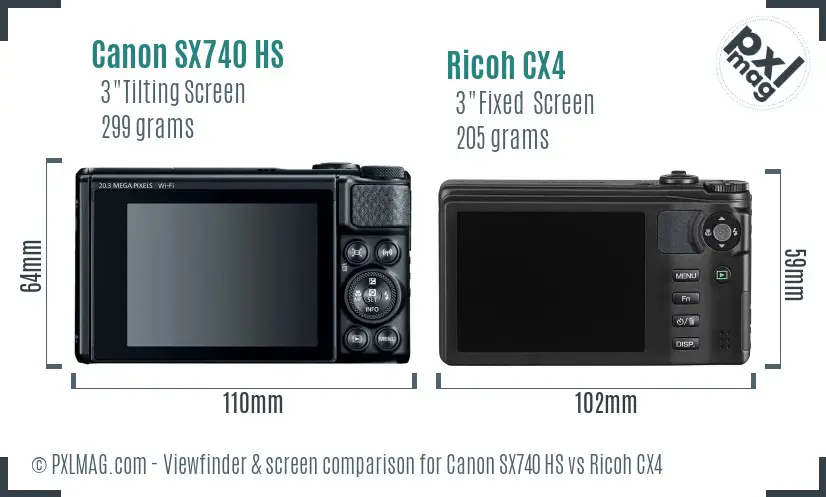 Canon SX740 HS vs Ricoh CX4 Screen and Viewfinder comparison