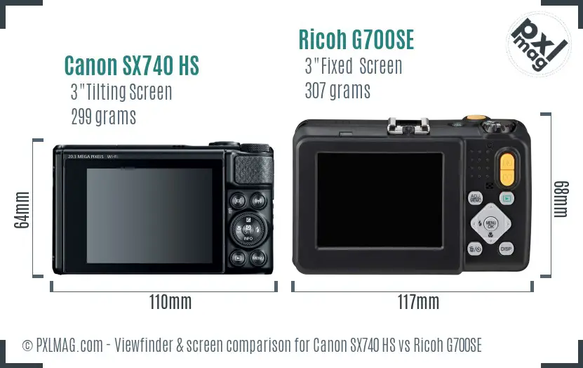 Canon SX740 HS vs Ricoh G700SE Screen and Viewfinder comparison