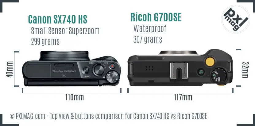 Canon SX740 HS vs Ricoh G700SE top view buttons comparison