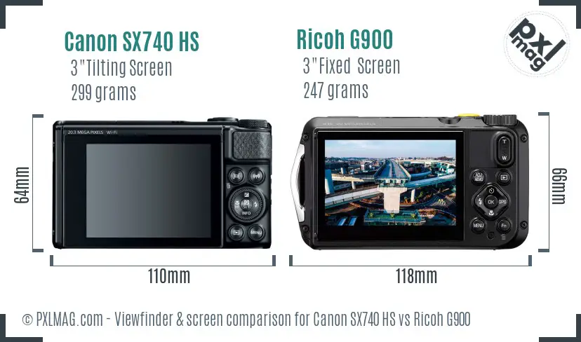 Canon SX740 HS vs Ricoh G900 Screen and Viewfinder comparison