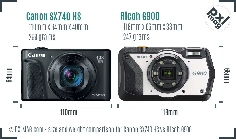 Canon SX740 HS vs Ricoh G900 size comparison
