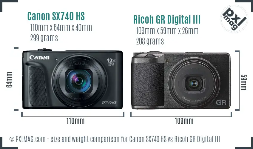 Canon SX740 HS vs Ricoh GR Digital III size comparison Canon SX740 HS vs Ricoh GR Digital III size comparison