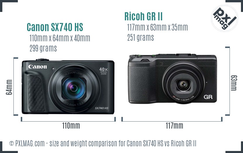 Canon SX740 HS vs Ricoh GR II size comparison