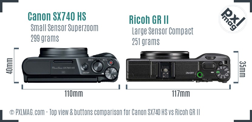 Canon SX740 HS vs Ricoh GR II top view buttons comparison