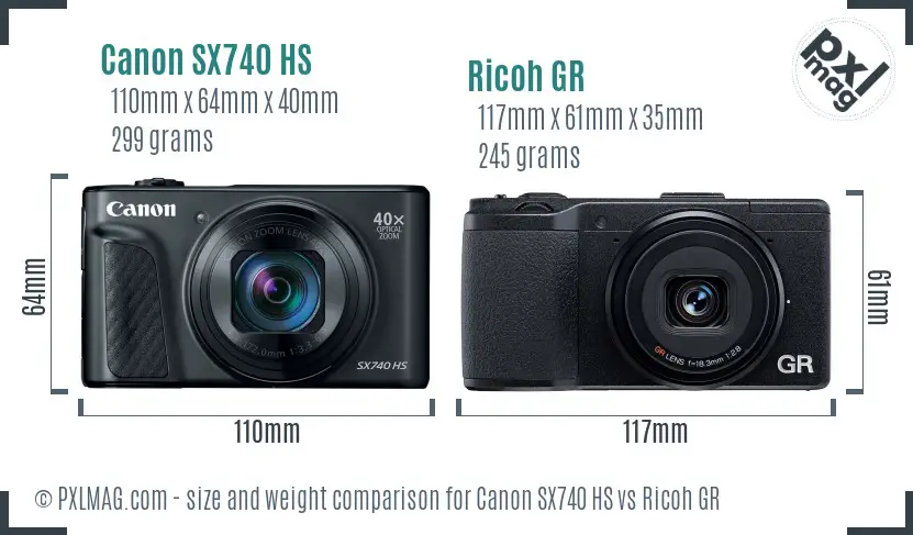 Canon SX740 HS vs Ricoh GR size comparison Canon SX740 HS vs Ricoh GR size comparison
