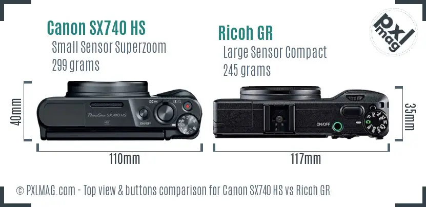 Canon SX740 HS vs Ricoh GR top view buttons comparison Canon SX740 HS vs Ricoh GR top view buttons comparison